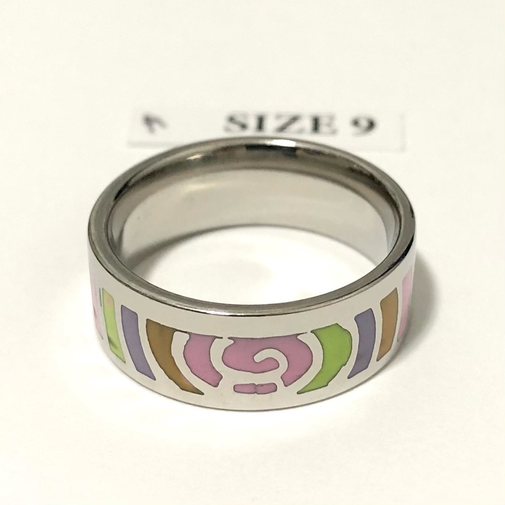 Silver Tone Ring Mixed Colors, Size 9